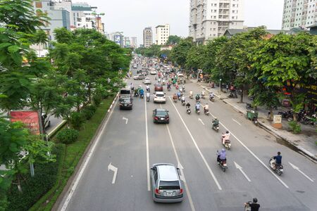 Hanoi, Vietnam - Aug 9, 2018: Aerial view of Hanoi traffic in Xa Dan streetのeditorial素材