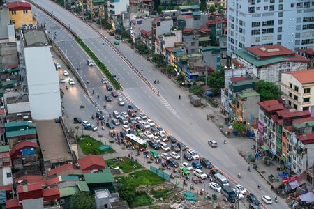 Hanoi, Vietnam - Aug 3, 2018: Aerial skyline view of Hanoi cityscape at Minh Khai streetのeditorial素材