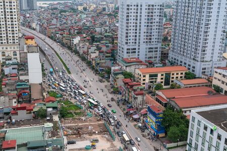 Hanoi, Vietnam - Aug 3, 2018: Aerial skyline view of Hanoi cityscape at Minh Khai streetのeditorial素材