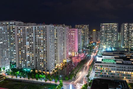 Hanoi, Vietnam - Aug 3, 2018: Aerial skyline view of Hanoi cityscape at Minh Khai street with Times City apartment buildingsのeditorial素材