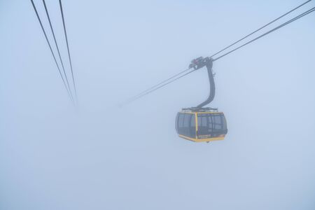 Lao Cai, Vietnam - Jan 3, 2019: The cable car to Fansipan mountain top with mist in Sapa townのeditorial素材
