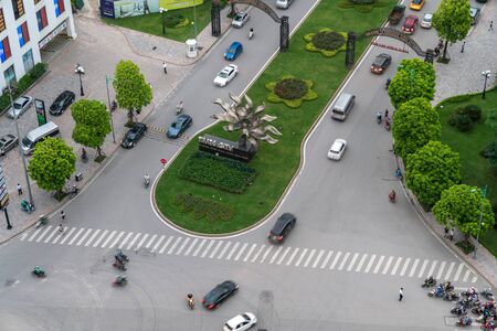 Hanoi, Vietnam - Aug 3, 2018: Aerial skyline view of Hanoi cityscape at Minh Khai street with entrance to Times City apartment buildingsのeditorial素材