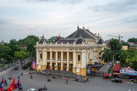 Hanoi, Vietnam - June 10, 2017: Aerial skyline view of Hanoi city, Vietnam. Hanoi cityscape by sunset period at August Revolution Square, with Hanoi Opera Houseのeditorial素材