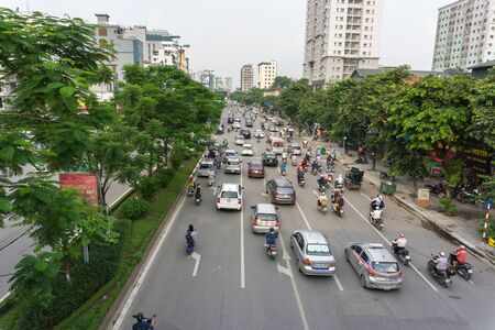 Hanoi, Vietnam - Aug 9, 2018: Aerial view of Hanoi traffic in Xa Dan streetのeditorial素材