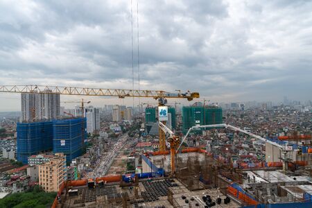 Hanoi, Vietnam - Aug 3, 2018: Aerial skyline view of Hanoi cityscape at Minh Khai street with under construction street and buildingsのeditorial素材