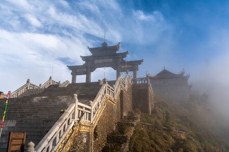 Lao Cai, Vietnam - Jan 3, 2019: The gate with stairs to top of Fansipan, the Roof of Indochina, in Sapa town, northen Vietnamのeditorial素材