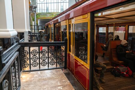 Lao Cai, Vietnam - Jan 3, 2019: Tourism mountain train in SAPA, the transportation go to the station and peak of Fansipan mountainのeditorial素材