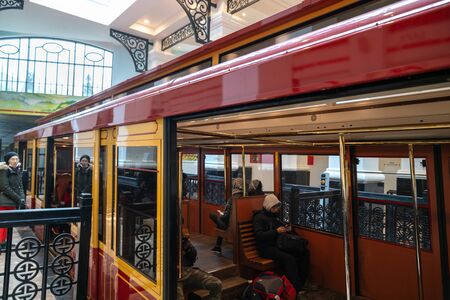 Lao Cai, Vietnam - Jan 3, 2019: Tourism mountain train in SAPA, the transportation go to the station and peak of Fansipan mountainのeditorial素材