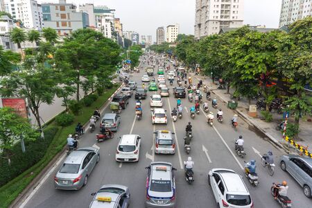 Hanoi, Vietnam - Aug 9, 2018: Aerial view of Hanoi traffic in Xa Dan streetのeditorial素材