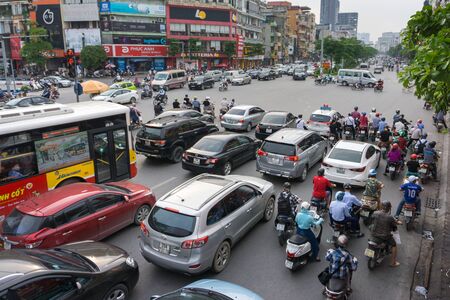 Hanoi, Vietnam - Aug 9, 2018: Aerial view of Hanoi traffic in Xa Dan streetのeditorial素材