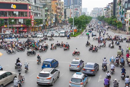 Hanoi, Vietnam - Aug 9, 2018: Aerial view of Hanoi traffic in Xa Dan streetのeditorial素材