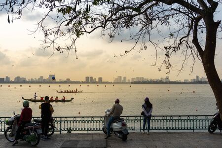 Hanoi, Vietnam - Feb 15, 2019: Boat racing on West Lake (Ho Tay), annual festival in spring.のeditorial素材