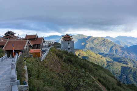 Lao Cai, Vietnam - Jan 3, 2019: The temples on top of Fansipan, the Roof of Indochina, in Sapa town, northen Vietnamのeditorial素材