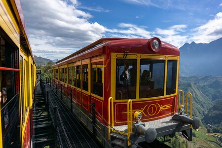 Lao Cai, Vietnam - Jan 4, 2019: Mountain train, the transportation to Fansipan cable car station at Sa Pa, Vietnamのeditorial素材