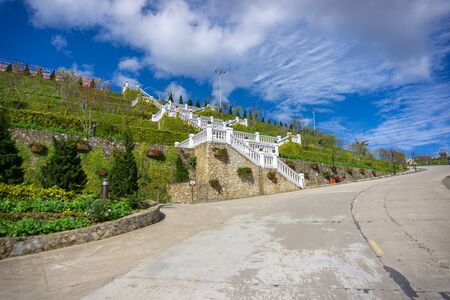 Lao Cai, Vietnam - Jan 4, 2019: Walking stairs to Fansipan cable car station in Sapa townのeditorial素材