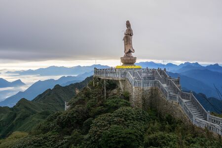 Lao Cai, Vietnam - Jan 3, 2019: Bodhisattva statue on top of Fansipan, the Roof of Indochina, in Sapa town, northen Vietnamのeditorial素材