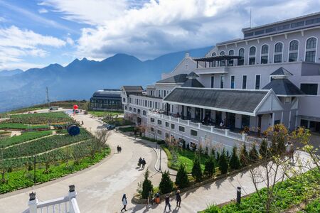 Lao Cai, Vietnam - Jan 4, 2019: Fansipan cable car station at Sa Pa, Vietnamのeditorial素材