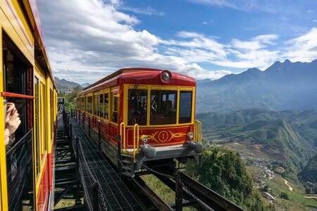 Lao Cai, Vietnam - Jan 4, 2019: Mountain train, the transportation to Fansipan cable car station at Sa Pa, Vietnamのeditorial素材