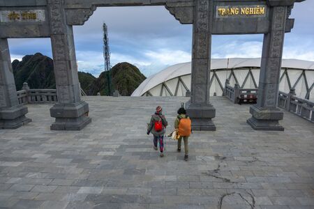 Lao Cai, Vietnam - Jan 3, 2019: The gate with stairs to top of Fansipan, the Roof of Indochina, in Sapa town, northen Vietnamのeditorial素材
