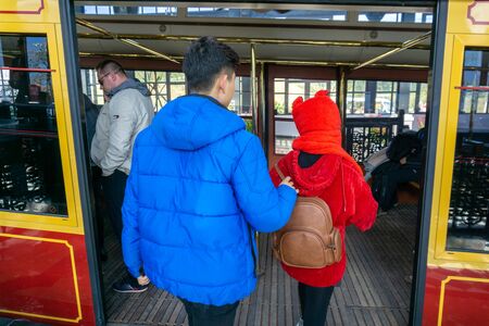 Lao Cai, Vietnam - Jan 4, 2019: Mountain train, the transportation to Fansipan cable car station at Sa Pa, Vietnamのeditorial素材
