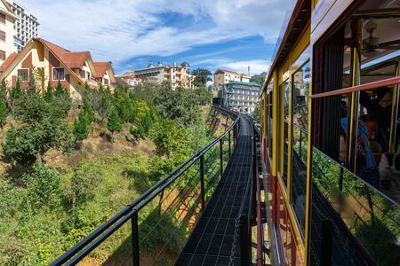 Lao Cai, Vietnam - Jan 4, 2019: Mountain train, the transportation to Fansipan cable car station at Sa Pa, Vietnamのeditorial素材