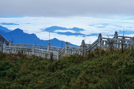 Lao Cai, Vietnam - Jan 3, 2019: Walk way above clouds on top of Fansipan, the Roof of Indochina, in Sapa town, northen Vietnamのeditorial素材