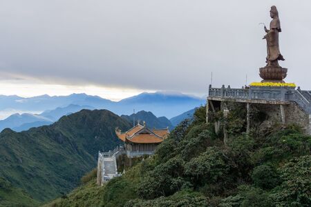 Lao Cai, Vietnam - Jan 3, 2019: Bodhisattva statue on top of Fansipan, the Roof of Indochina, in Sapa town, northen Vietnamのeditorial素材