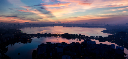 Hanoi cityscape at twilight at West Lakeのeditorial素材