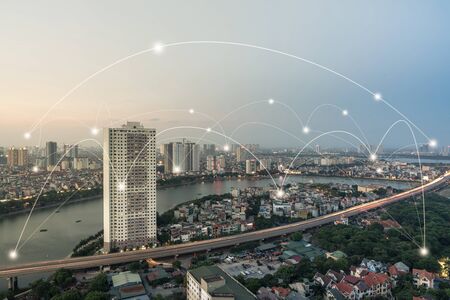 Smart city and wireless communication network concept. Digital network connection linesの写真素材