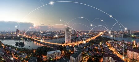 Smart city and wireless communication network concept. Digital network connection linesの写真素材