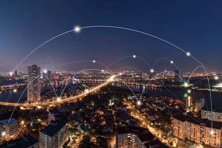 Smart city and wireless communication network concept. Digital network connection linesの写真素材