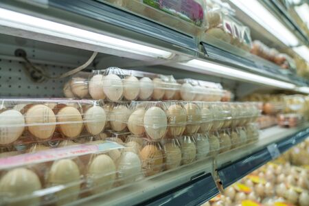 Packaging of chicken eggs on supermarket shelves. Asian foodの写真素材