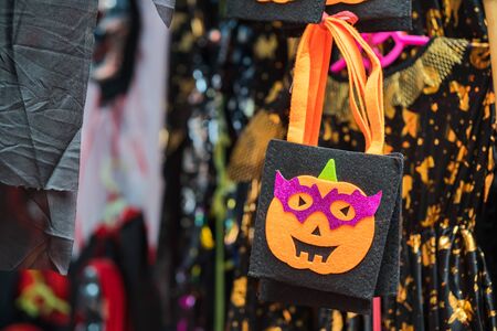 Halloween decorations with evil face handbagの写真素材