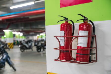 Fire extinguisher in basement motorbike parking