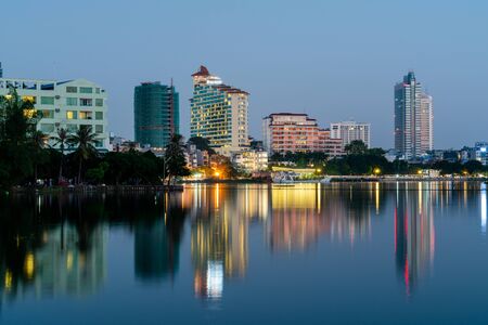 Hanoi cityscape at twilight at West Lake (Ho Tay)の写真素材