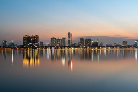 Hanoi cityscape at twilight at West Lake (Ho Tay)の写真素材