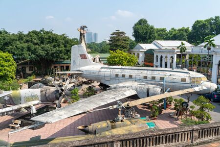 Old military equipments displaying at Vietnam Military History Museum in Hanoiの写真素材
