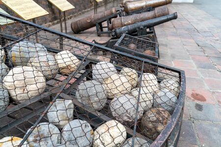 Ancient cannonballs in Vietnam Military Musium in Hanoiの写真素材