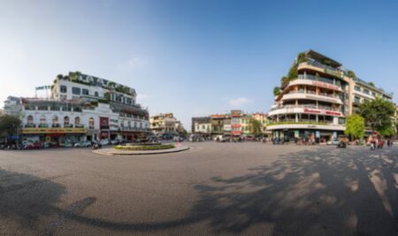 Panorama Dong Kinh Nghia Thuc Square in the Old Quarter of Hanoi, Vietnam. Street with copyspace and blurred buildings on backgroundの写真素材