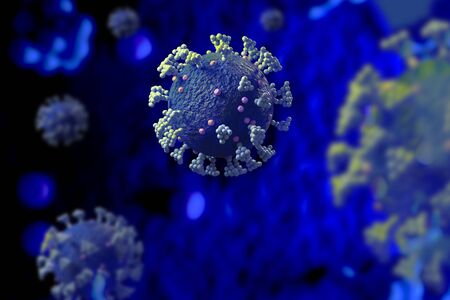 Coronavirus covid-19 under microscope rendering with 3D renderの写真素材