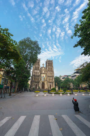 St Joseph's Cathedral (Nha Tho Lon in Vietnamese) at early morning in Hanoi, Vietnamのeditorial素材
