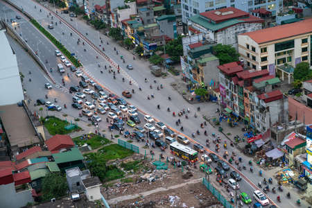 Hanoi, Vietnam - Aug 3, 2018: Aerial skyline view of Hanoi cityscape at Minh Khai streetのeditorial素材