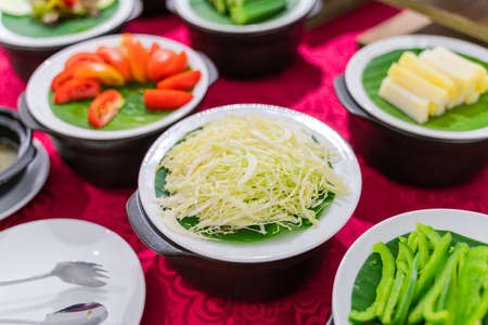 Salad bar with vegetables in the restaurant, healthy foodの写真素材