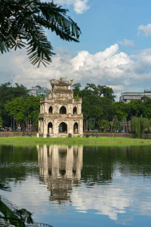 Turtle Tower (Thap Rua) in Hoan Kiem lake (Sword lake, Ho Guom) in Hanoi, Vietnam.の写真素材