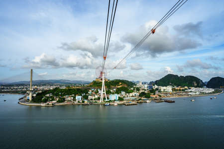 Halong city aerial view with Bai Chay bridge in Quang Ninh province, Vietnamの写真素材
