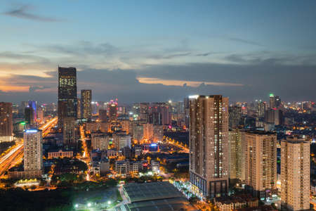 Hanoi skyline cityscape during sunset period at Pham Hung street in Cau Giay district in 2020.の写真素材