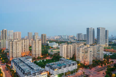 Hanoi skyline cityscape during sunset period at Pham Hung street in Cau Giay district in 2020.の写真素材