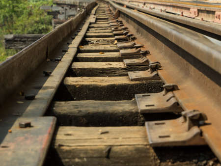 WOODEN HISTORIC RAILWAY TRACK IN KANCHANABURI THAILANDの写真素材