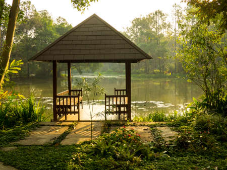 PAVILION ON A LAKE IN A FOESTの写真素材
