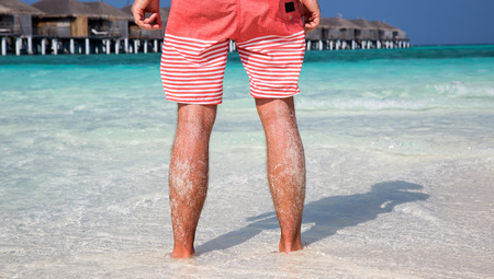 Man standing on Maldivian Beachの写真素材